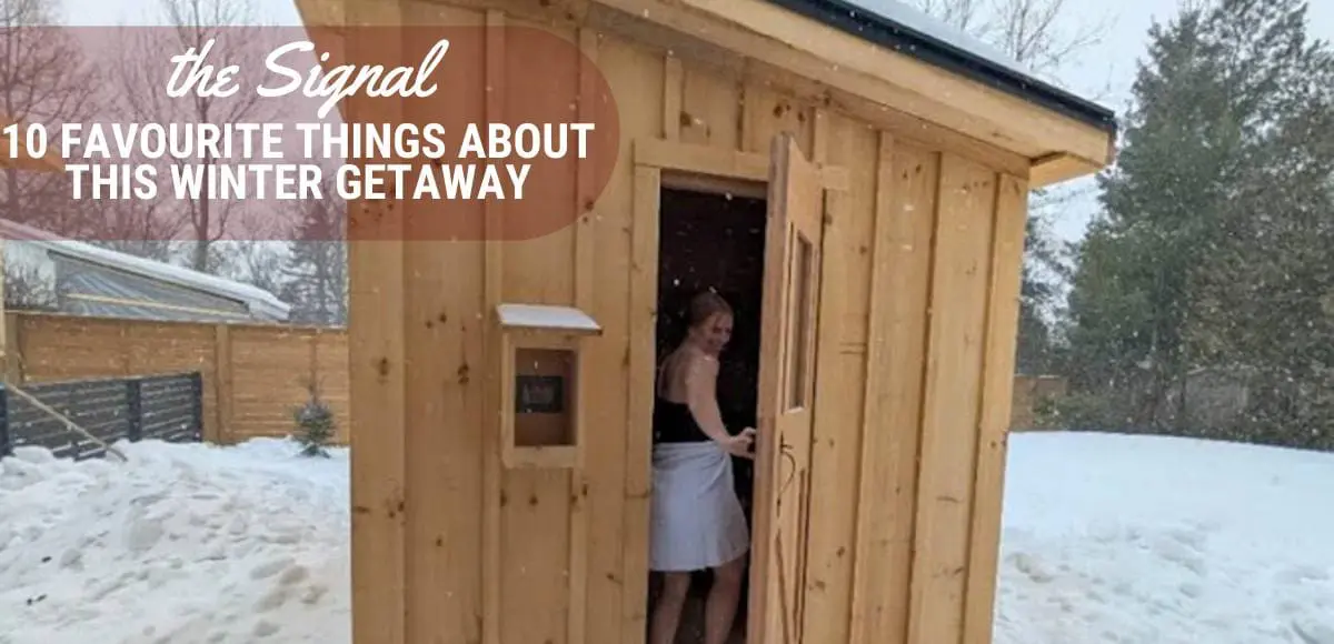 airbnb with sauna ontario the Signal Bayfield Grand Bend Ontario winter christmas Cottage pet friendly cottage vacation rental sauna aframe